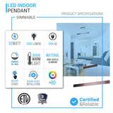 Linear LED Pendant Mount Lighting Fixture in Brushed brown Body Finish, 52W, 3000K, 2600LM, Dimmable