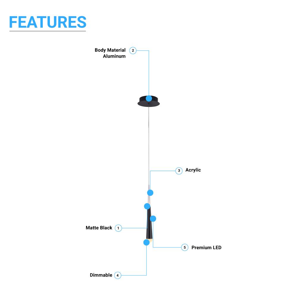 Living Room Pendant For Low Ceiling, 7W, 3000K (Warm White), 348LM, Dimmable, Pendant Mounting