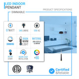 Living Room Pendant For Low Ceiling, 7W, 3000K (Warm White), 348LM, Dimmable, Pendant Mounting