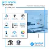 Living Room Pendant For Low Ceiling, 7W, 3000K (Warm White), 348LM, Dimmable, Pendant Mounting