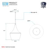 Matte Black Pendant Light Fixture, Gourd style, E26 Base, Steel Body, UL Listed