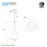 Matte Black Pendant Light Fixture, Subulate Style, E26 Base, Steel Body, UL Listed