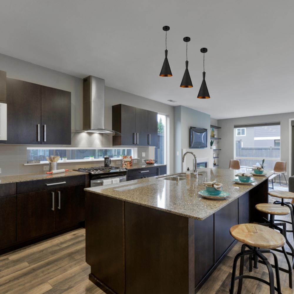 Matte Black Pendant Light Fixture, Subulate Style, E26 Base, Steel Body, UL Listed