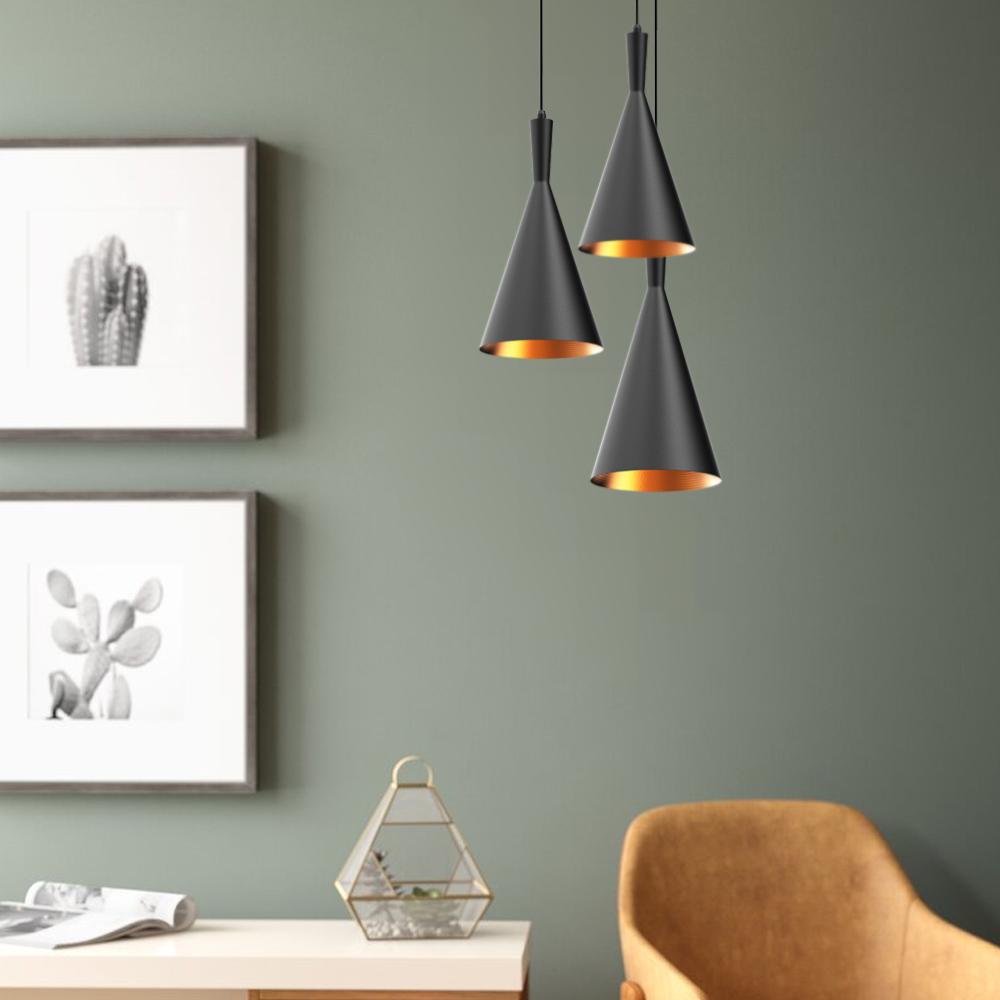 Matte Black Pendant Light Fixture, Subulate Style, E26 Base, Steel Body, UL Listed