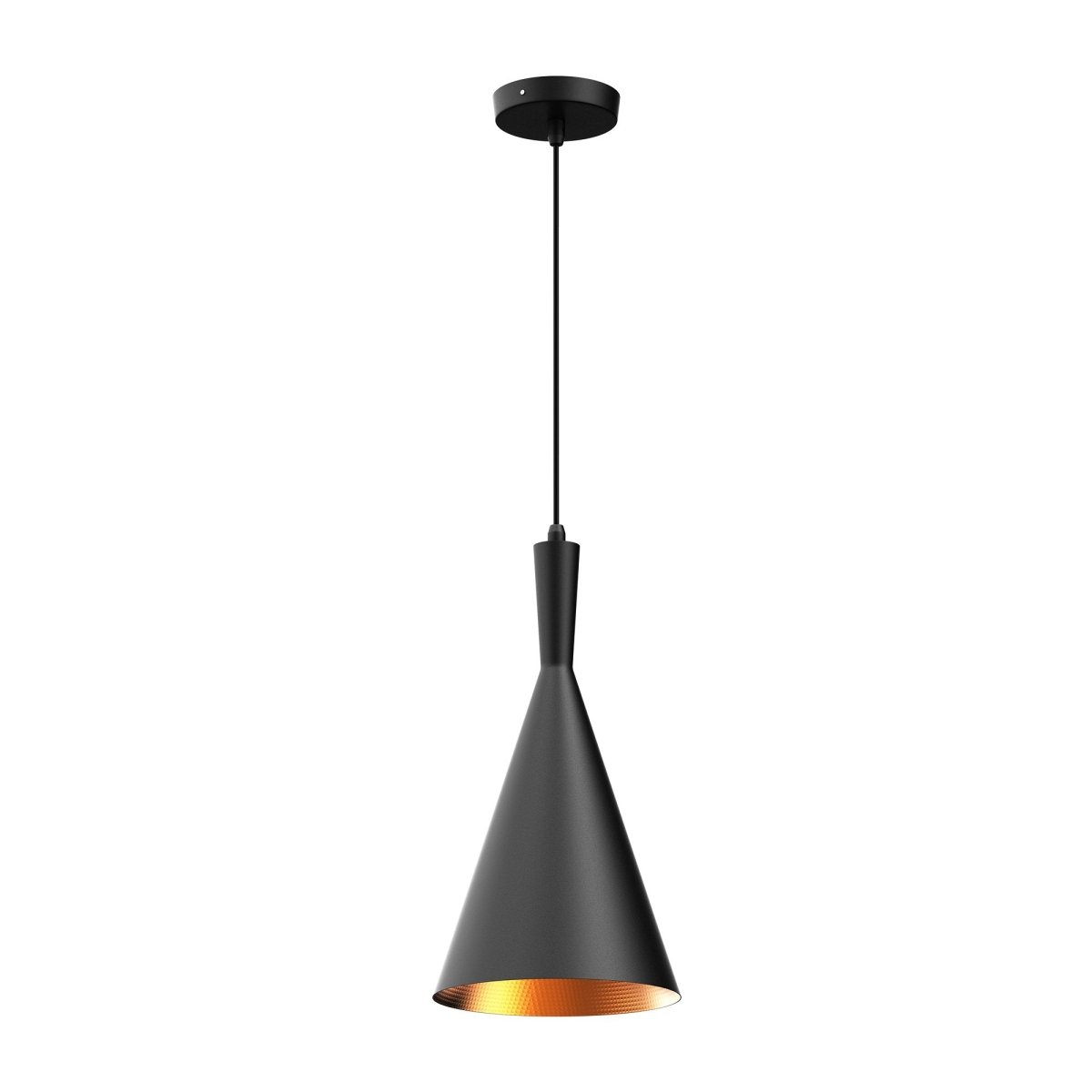 Matte Black Pendant Light Fixture, Subulate Style, E26 Base, Steel Body, UL Listed