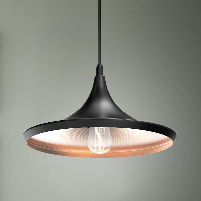 Matte Black Pendant Light Fixture, Trumpet-Shaped, E26 Base, Steel Body, UL Listed