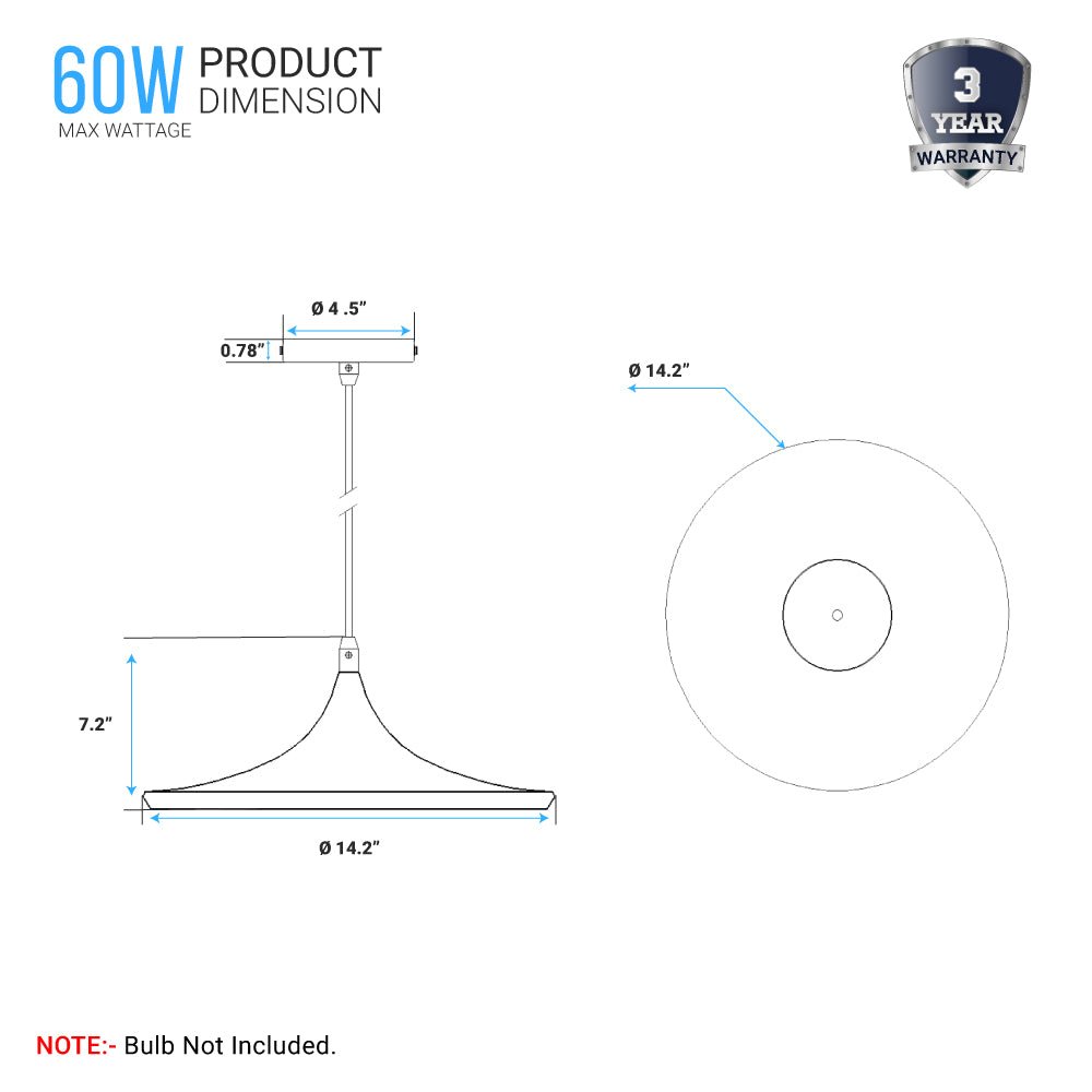 Matte Black Pendant Light Fixture, Trumpet-Shaped, E26 Base, Steel Body, UL Listed