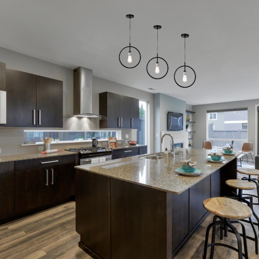 Matte Black Ring Shape Pendant Light Fixture, E26 Base, UL Listed for Dry Location, Fixture Size: D12 x H13.5 Inch