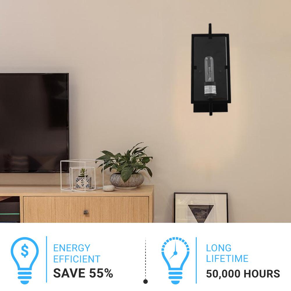 Matte Black Wall Sconce Light, UL Listed for Damp Location, E26 Base, 3 Years Warranty, Hallway Light Fixtures