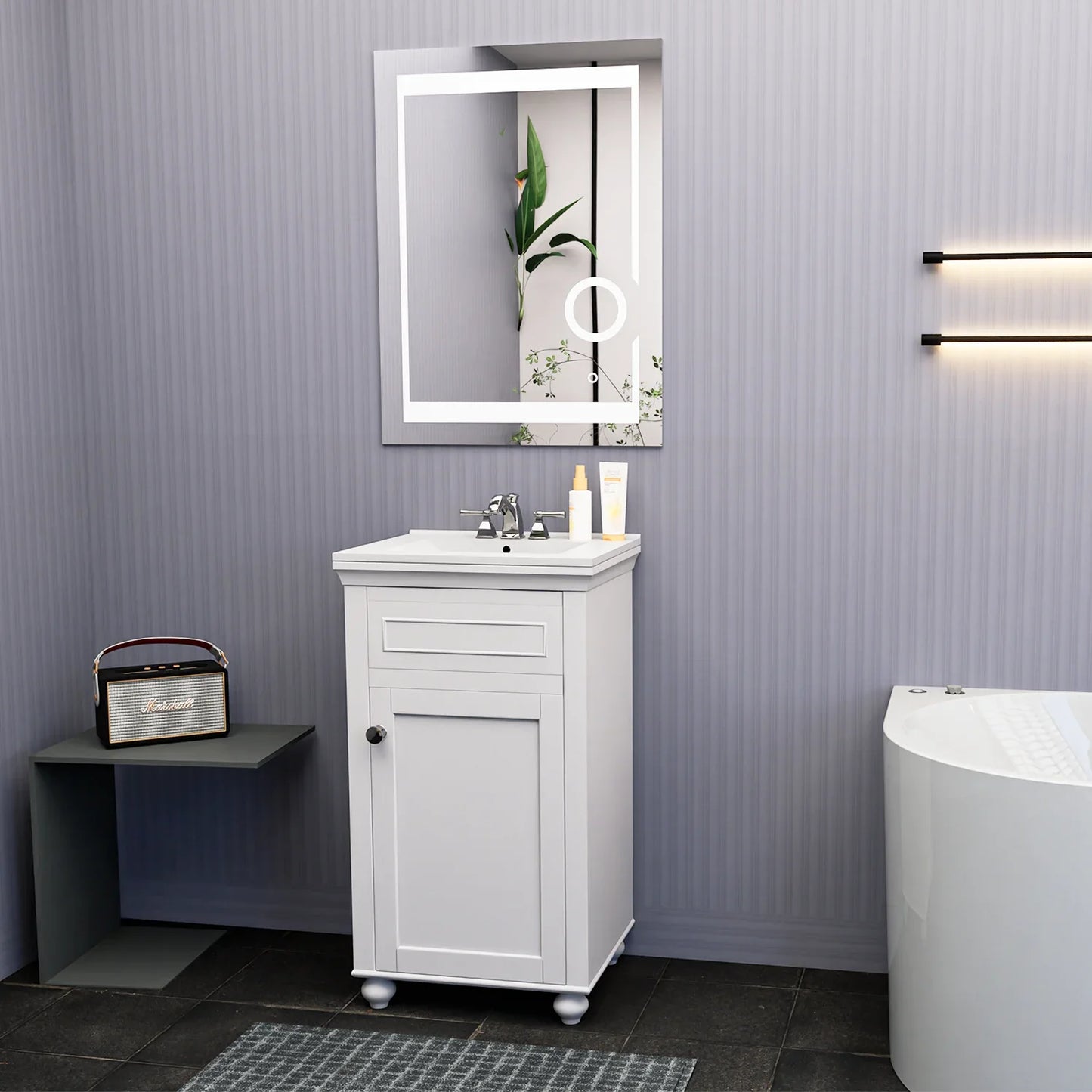 Mini 20 In. White Freestanding Solid Wood Bathroom Vanity with Porcelain Sink Top