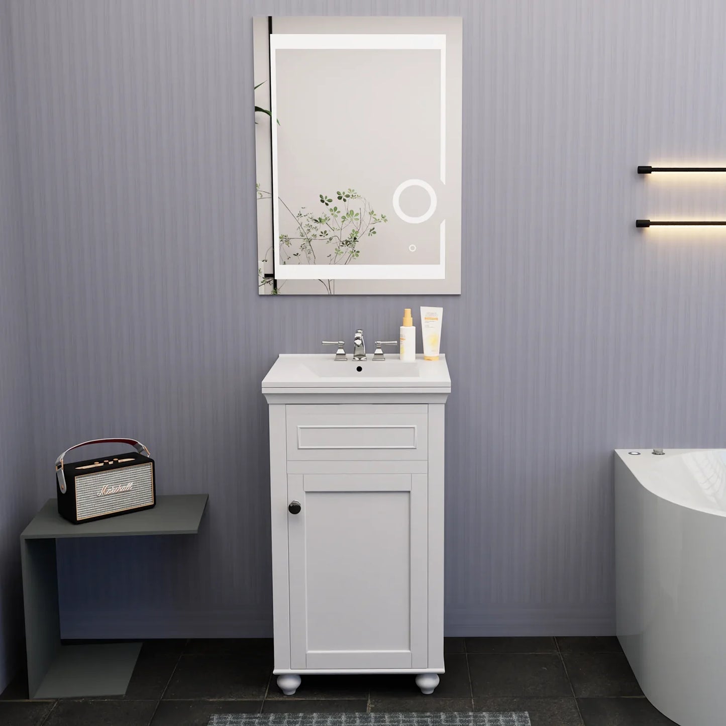 Mini 20 In. White Freestanding Solid Wood Bathroom Vanity with Porcelain Sink Top