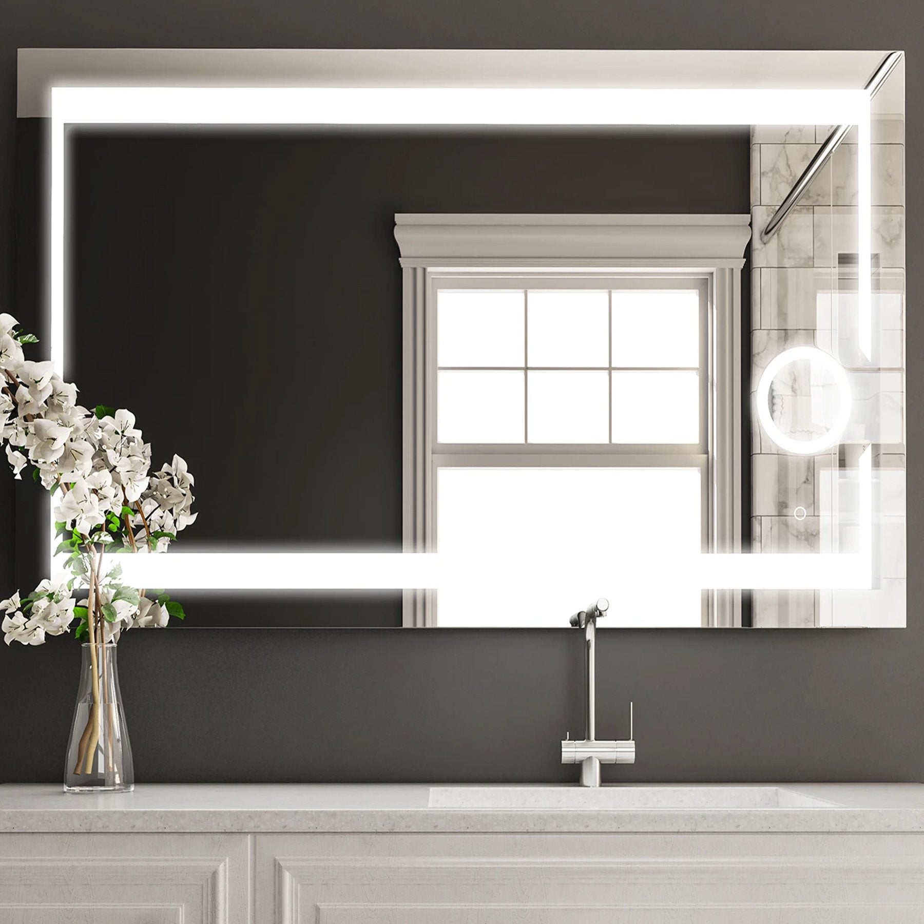 LED Lighted Bathroom Vanity Mirror with Magnifying Mirror, Anti-Fog, Touch Button, CRI 90+,Adjustable Color Temperature & Remembrance Makeup Mirror, Auspice Style