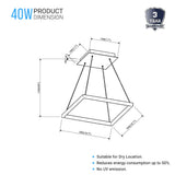 Modern 1-Square Chandelier Lighting, 40W, 3000K,1917LM, Dimmable, Dimension : 19.7'L'×19.7'W'×55''H