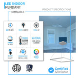 Modern 1-Square Chandelier Lighting, 40W, 3000K,1917LM, Dimmable, Dimension : 19.7'L'×19.7'W'×55''H