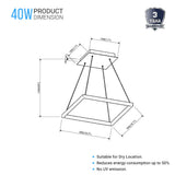 Modern 1-Square Chandelier Lighting, 40W, 3000K,1917LM, Dimmable, Dimension : 19.7'L'×19.7'W'×55''H
