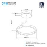 Modern Circular Ceiling Lights, 28W, 3000K (Warm white), 1400LM, Dimmable, Aluminum Body Finish, 3 Year Warranty