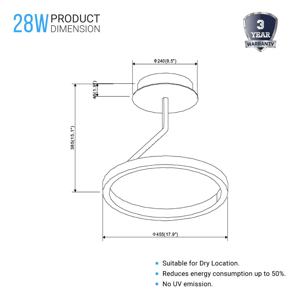 Modern Circular Ceiling Lights, 28W, 3000K (Warm white), 1400LM, Dimmable, Aluminum Body Finish, 3 Year Warranty