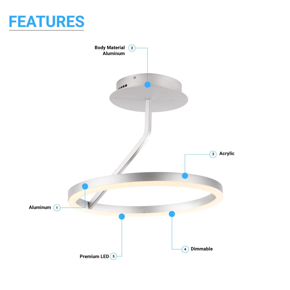 Modern Circular Ceiling Lights, 28W, 3000K (Warm white), 1400LM, Dimmable, Aluminum Body Finish, 3 Year Warranty