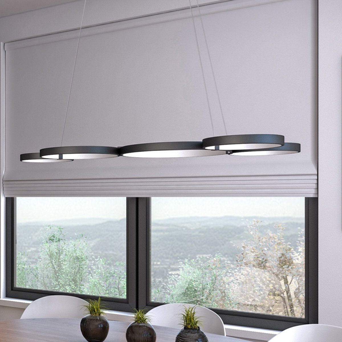 Modern Circular Chandelier, 5-Light, 92W, 3000K (Warm White), 3677 Lumens, Wheel Chandelier, Dimension: 50.1''x31.6''x110''
