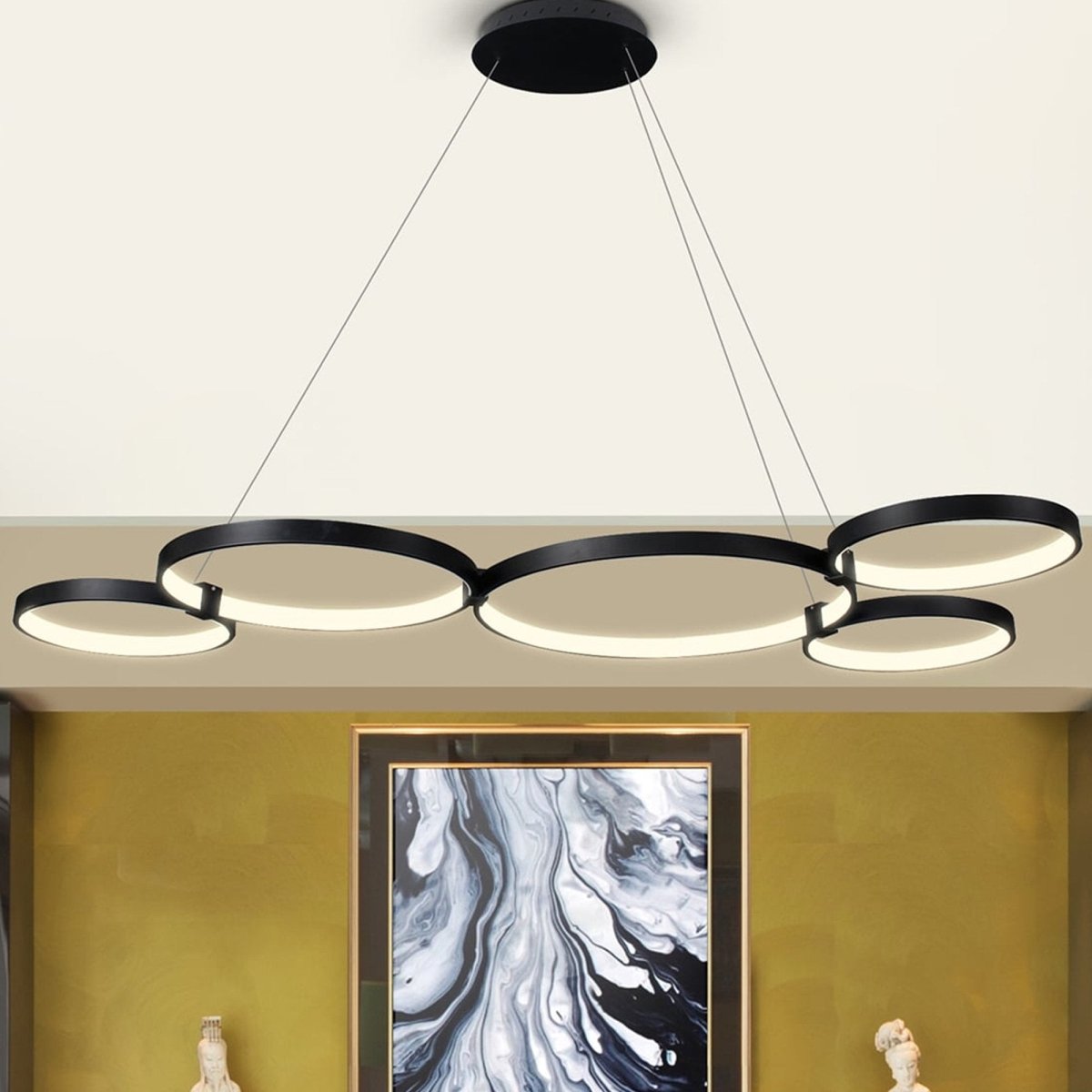 Modern Circular Chandelier, 5-Light, 92W, 3000K (Warm White), 3677 Lumens, Wheel Chandelier, Dimension: 50.1''x31.6''x110''