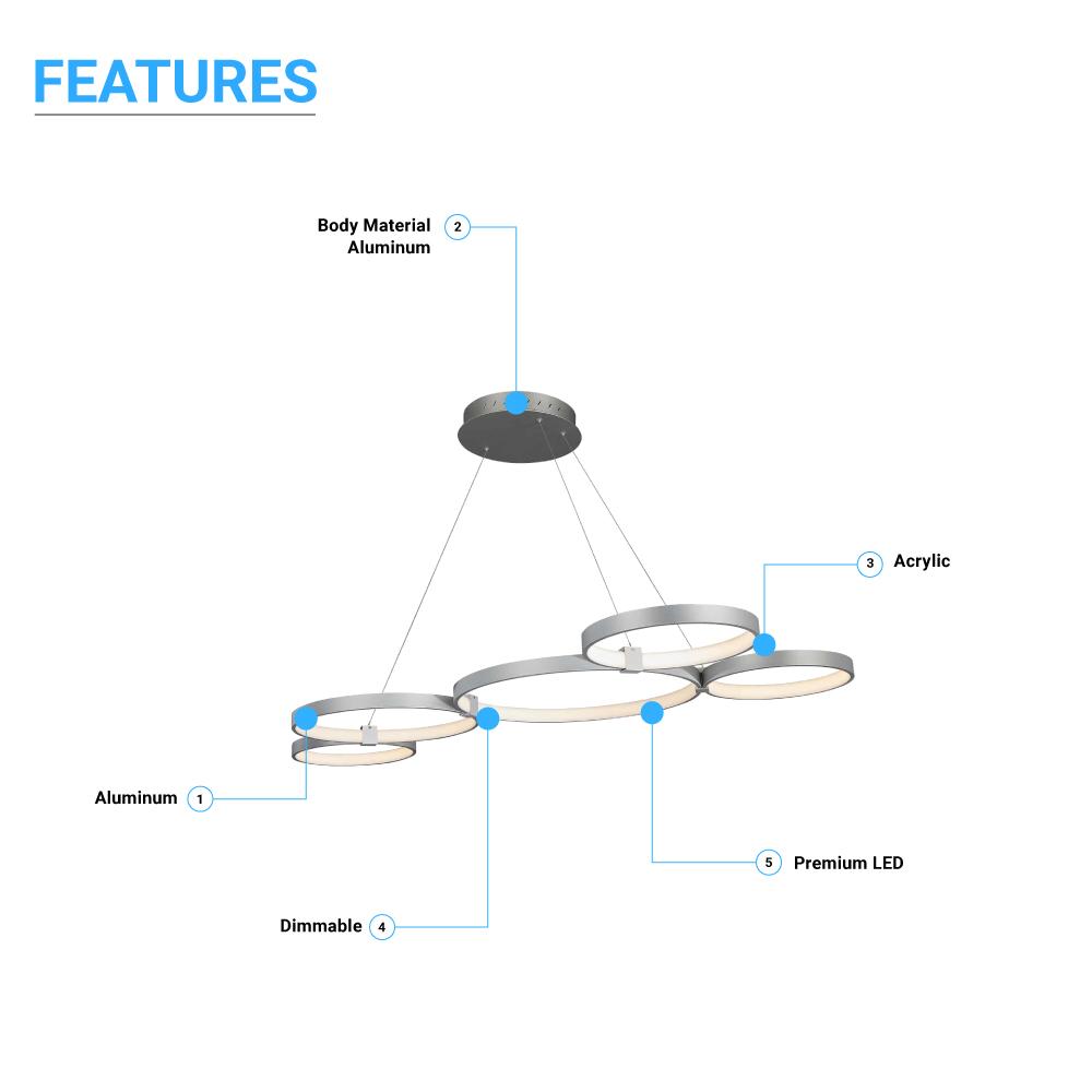 Modern Circular Chandelier, 5-Light, 92W, 3000K (Warm White), 3677 Lumens, Wheel Chandelier, Dimension: 50.1''x31.6''x110''