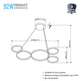 Modern Circular Chandelier, 5-Light, 92W, 3000K (Warm White), 3677 Lumens, Wheel Chandelier, Dimension: 50.1''x31.6''x110''