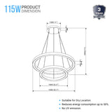 Modern - Double Ring Chandelier With Unique Shade, 115W, 3000K, 5750LM, Dimmable, Pendant Mounting, Aluminum Body Finish
