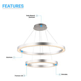 Modern - Double Ring Chandelier With Unique Shade, 115W, 3000K, 5750LM, Dimmable, Pendant Mounting, Aluminum Body Finish