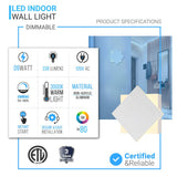 Modern Square LED Wall Sconce, 9W, 3000K, 338LM, CRI: 80+, Dimmable, Dimension: 6.7 x 2.1 x 6.7 Inch