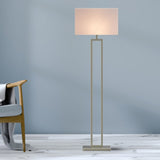 Modern Standing Floor Lamps for Living Room 61-inch Brushed Nickel & Straight Rectangular Pure White Linen Shade, With 1PCS ON-OFF Switch,  Corner Floor Lamp