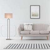 Modern Standing Floor Lamps for Living Room 61-inch Brushed Nickel & Straight Rectangular Pure White Linen Shade, With 1PCS ON-OFF Switch,  Corner Floor Lamp