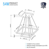 Modern Two-Tier Square Chandelier Lighting, 54W, 3000K, 3016LM, Dimension : 19.7''L×19.7''W×55''H