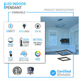 Modern Two-Tier Square Chandelier Lighting, 54W, 3000K, 3016LM, Dimension : 19.7''L×19.7''W×55''H