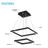 Modern Two-Tier Square Chandelier Lighting, 54W, 3000K, 3016LM, Dimension : 19.7''L×19.7''W×55''H