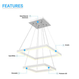 Modern Two-Tier Square Chandelier Lighting, 54W, 3000K, 3016LM, Dimension : 19.7''L×19.7''W×55''H