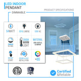 Modern Two-Tier Square Chandelier Lighting, 54W, 3000K, 3016LM, Dimension : 19.7''L×19.7''W×55''H