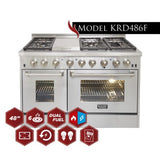 KUCHT Professional 48 in. 6.7 cu. ft. Dual Fuel Range for Natural Gas with Sealed Burners, Griddle and Convection Oven in Stainless Steel with Classic Silver Knobs