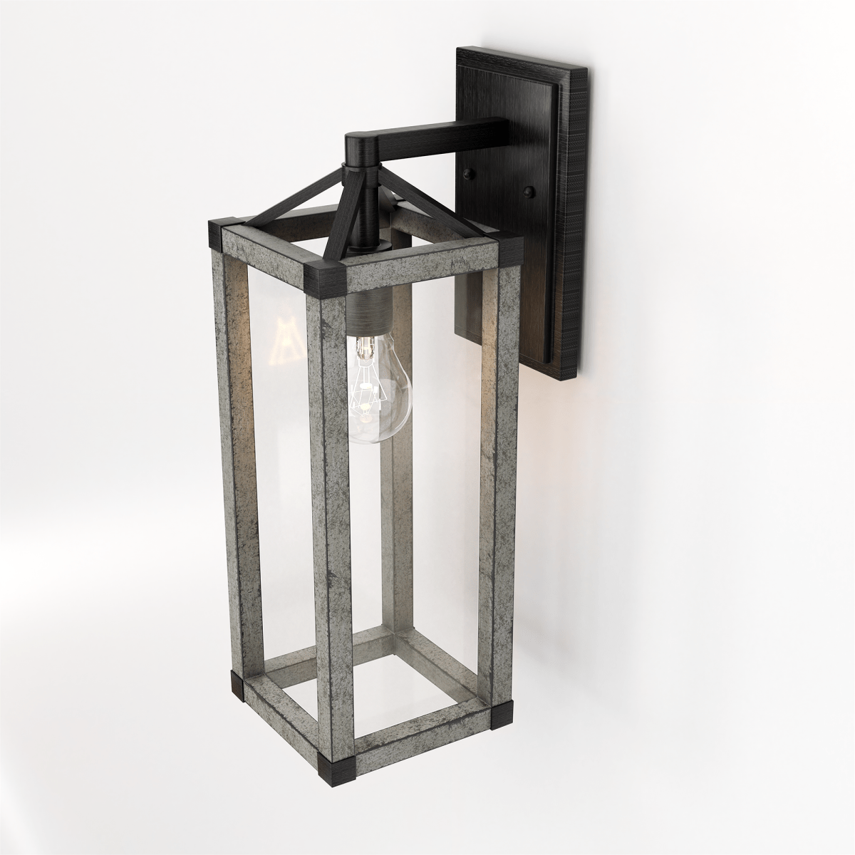 Outdoor 16.5" Wall Sconce, Black and White Washed Grey with Clear Glass Finish, E26 Socket, 1X60W, Wet Location Rated - 5.75"L x 6.5"W x 16.69"H