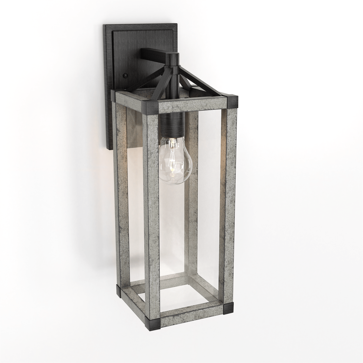 Outdoor 16.5" Wall Sconce, Black and White Washed Grey with Clear Glass Finish, E26 Socket, 1X60W, Wet Location Rated - 5.75"L x 6.5"W x 16.69"H