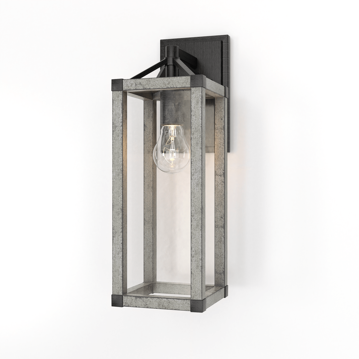 Outdoor 16.5" Wall Sconce, Black and White Washed Grey with Clear Glass Finish, E26 Socket, 1X60W, Wet Location Rated - 5.75"L x 6.5"W x 16.69"H