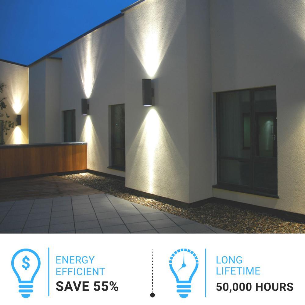Outdoor LED Up and Down Wall Sconce, Cylinder Outside Lights, 2x36W, AC100- 277V, Double Side (White Light), Exterior Wall Lights