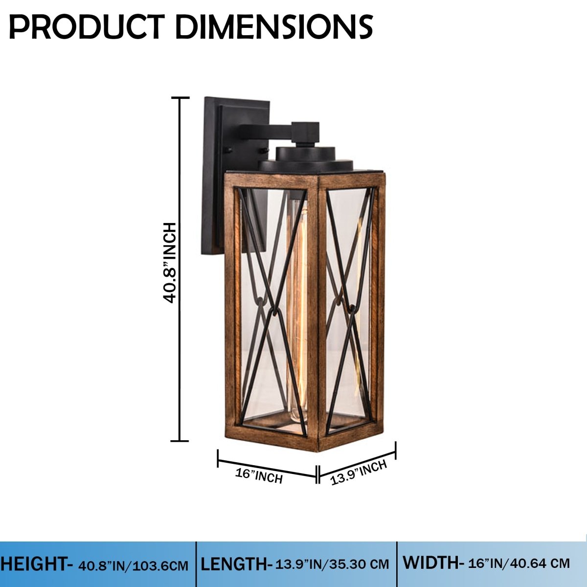 Outdoor Wall Lantern 16" H Waterproof Exterior Wall Light Outdoor Sconce Lighting Fixtures Anti-Rust Wall Mount Lamp for Front Porch Garage Doorway Entryway - 5.47"L x 6.3"W x 16.06"H