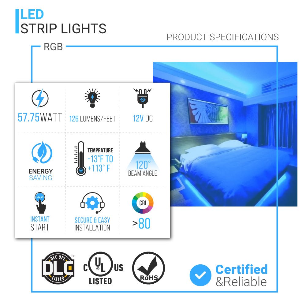 Outdoor Waterproof RGB LED Strip Lights, IP68 16.4ft Dimmable, 12V