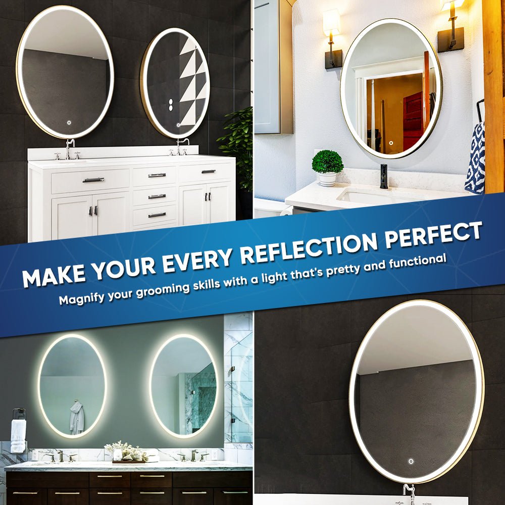 Oval LED Lighted Bathroom Vanity Mirror, Touch Switch, Anti-Fog Wall Mounted Makeup Mirror & CCT Remembrance, CRI 90+, LED Oval Mirror for Bathroom, Lunar Style