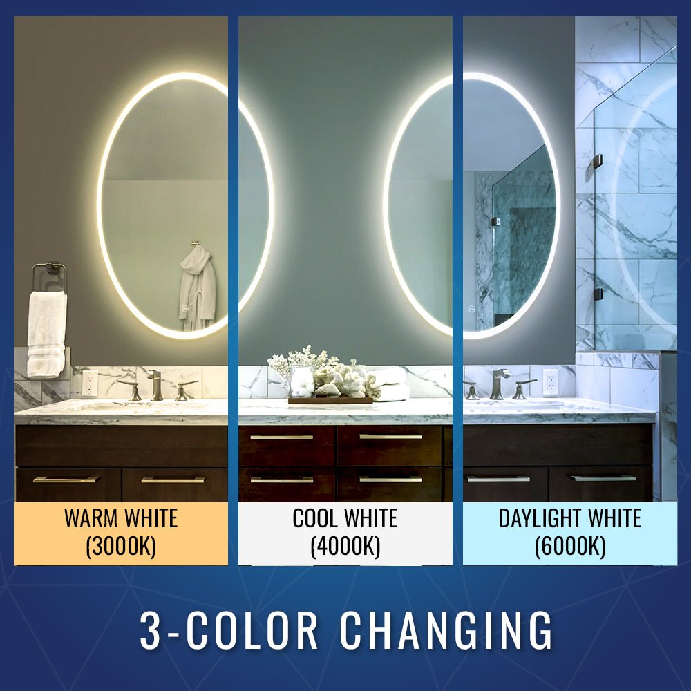 Oval LED Lighted Bathroom Vanity Mirror, Touch Switch, Anti-Fog Wall Mounted Makeup Mirror & CCT Remembrance, CRI 90+, LED Oval Mirror for Bathroom, Lunar Style