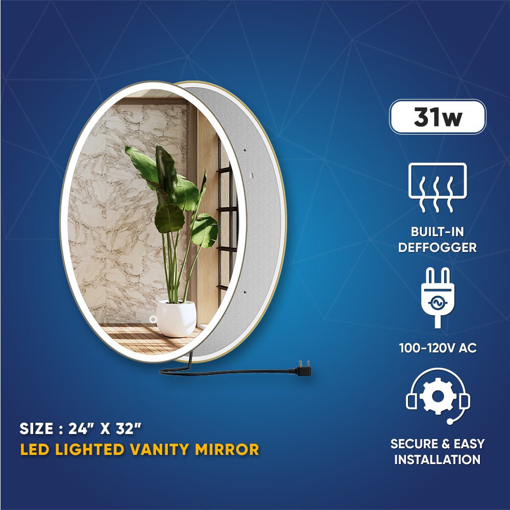 Oval LED Lighted Bathroom Vanity Mirror, Touch Switch, Anti-Fog Wall Mounted Makeup Mirror & CCT Remembrance, CRI 90+, LED Oval Mirror for Bathroom, Lunar Style