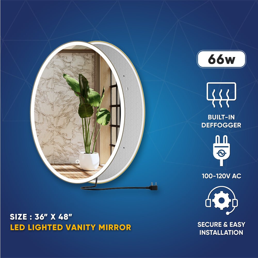 Oval LED Lighted Bathroom Vanity Mirror, Touch Switch, Anti-Fog Wall Mounted Makeup Mirror & CCT Remembrance, CRI 90+, LED Oval Mirror for Bathroom, Lunar Style
