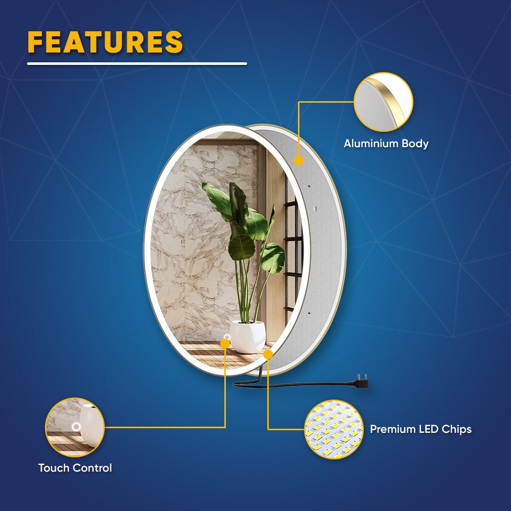Oval LED Lighted Bathroom Vanity Mirror, Touch Switch, Anti-Fog Wall Mounted Makeup Mirror & CCT Remembrance, CRI 90+, LED Oval Mirror for Bathroom, Lunar Style
