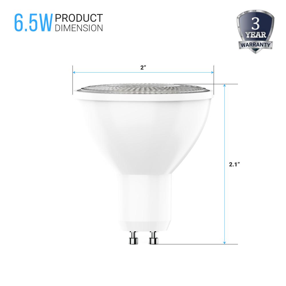 PAR16 LED Light Bulbs - 6.5 Watt GU10 base 3000K - 500 Lumens, Dimmable