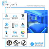 RGB Color Changing LED Strip Lights, IP20, 16.4ft, 12V, SMD 5050, 60 leds/Meter, UL, RoHS Listed, LED Lights for Bedroom, Kitchen, Home Decoration
